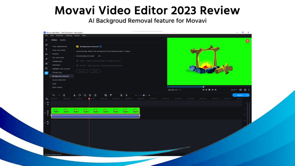 AI background removal feature of Movavi Video Editor Plus 2023