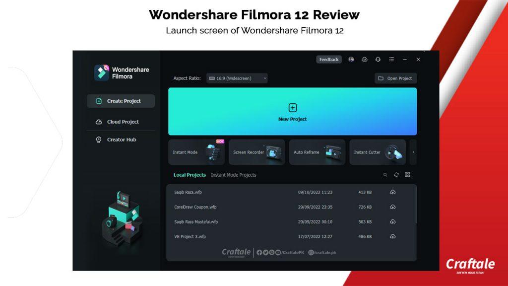 Launch screen of Wondershare Filmora 12